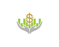 Dollar and chart growth up on hand care logo vector