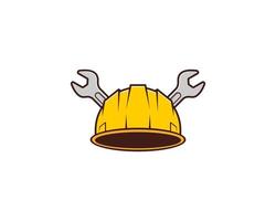 Worker safety helmet with two wrench behind vector