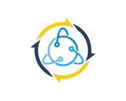 Circular arrow with atom symbol inside vector