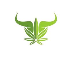 Abstract green cannabis leaf with bull head vector