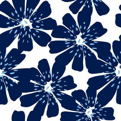 Abstract flower seamless pattern. Blue chamomile background.