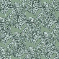 Monstera leaf seamless pattern.Vintage tropical branch in engraving style. vector