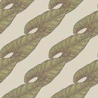 Engraving leaf araceae seamless pattern. Vintage leaves background. vector