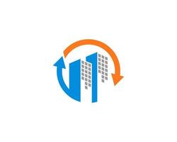 Upside down arrow with city building inside vector