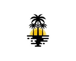 logotipo de tres palmeras en la vista del atardecer