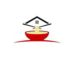 Ramen in the red bowl with roof house on top vector