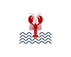 Lobster on the sea wave logo vector