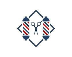 Square shape with barbershop symbol and scissor inside vector
