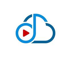 Simple cloud with music note and media play button inside vector