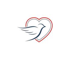 Flying bird inside the  love logo vector