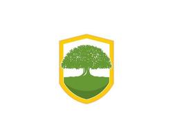 Dense tree inside the golden shield vector
