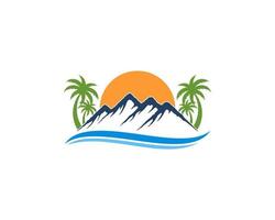 Blue mountain and green palm tree in the sunset vector