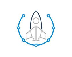 tecnología de circuito circular con contorno de cohete en el interior vector