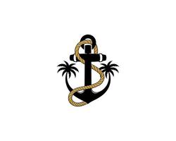 Combination anchor with palm tree logo vector