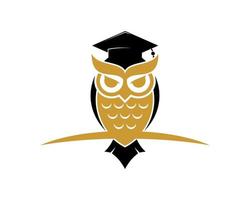 Smart owl in the twig with graduation hat vector