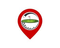 Red pin location with golf ball and field inside vector