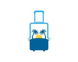 Travel bag with palm tree and sunset inside vector