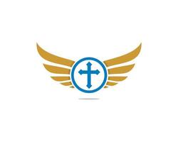 cruz cristiana con alas doradas al lado vector