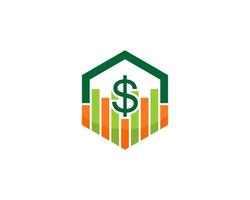 Dollar symbol and chart growth up in hexagon shape vector