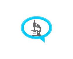 microscopio dentro del logo de chat de burbujas vector