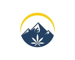 Circular shape with mountain and cannabis leaf inside vector