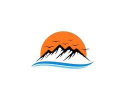 Mountain and sunset on the blue wave vector