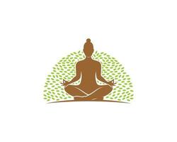 Woman meditation with nature leaf behind vector