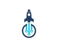 Rocket launch on the circle tech logo vector