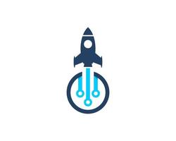 Rocket launch on the circle tech logo vector