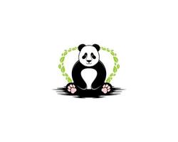 Sits panda with green leaf behind vector