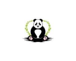 Sits panda with green leaf behind vector