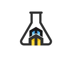 Triangle bottle laboratory with abstract building inside vector