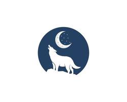 Wolf roaring in crescent moon illustration vector