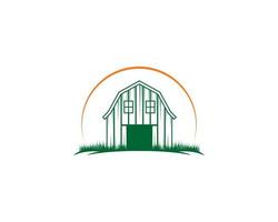 Barn farm on the green grass illustration vector