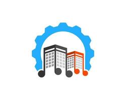 Abstract building with music note and gear vector