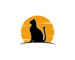 Cat silhouette in the sunset logo vector