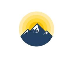 Simple Mountain with sunset behind vector