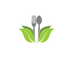 Nature green leaves with fork and spoon behind vector