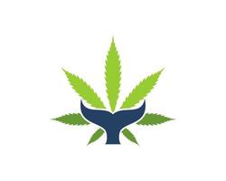 Green cannabis leaf with whale tail inside vector