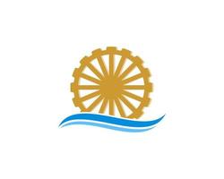 Water wheel on the blue wave logo vector