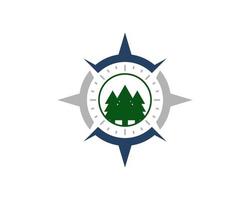 Modern compass with pine forest inside vector