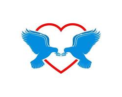 Simple love shape with couple of dove inside vector