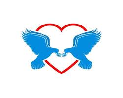 Simple love shape with couple of dove inside vector