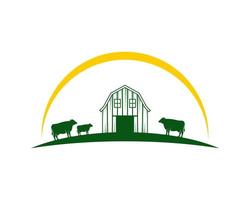Greenfield with barn and cow farm vector
