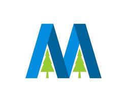 M letter initial with pines tree inside vector