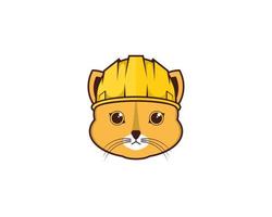 Cat using worker safety helmet illustration logo