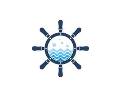Ship steering wheel with beach wave inside vector