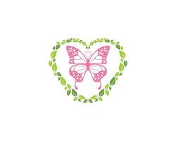 Love of leaf with flying butterfly inside vector