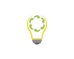 Circular green leaf inside the light bulb vector