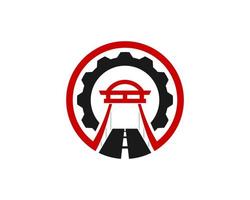 Circle shape with gear and bridge inside vector
